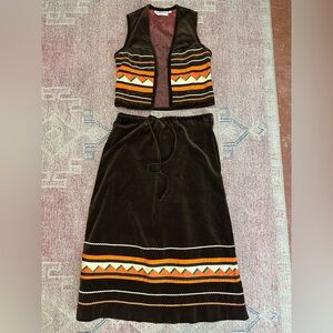 True vintage 70’s Anatole New York skirt and vest set velour Halloween small.